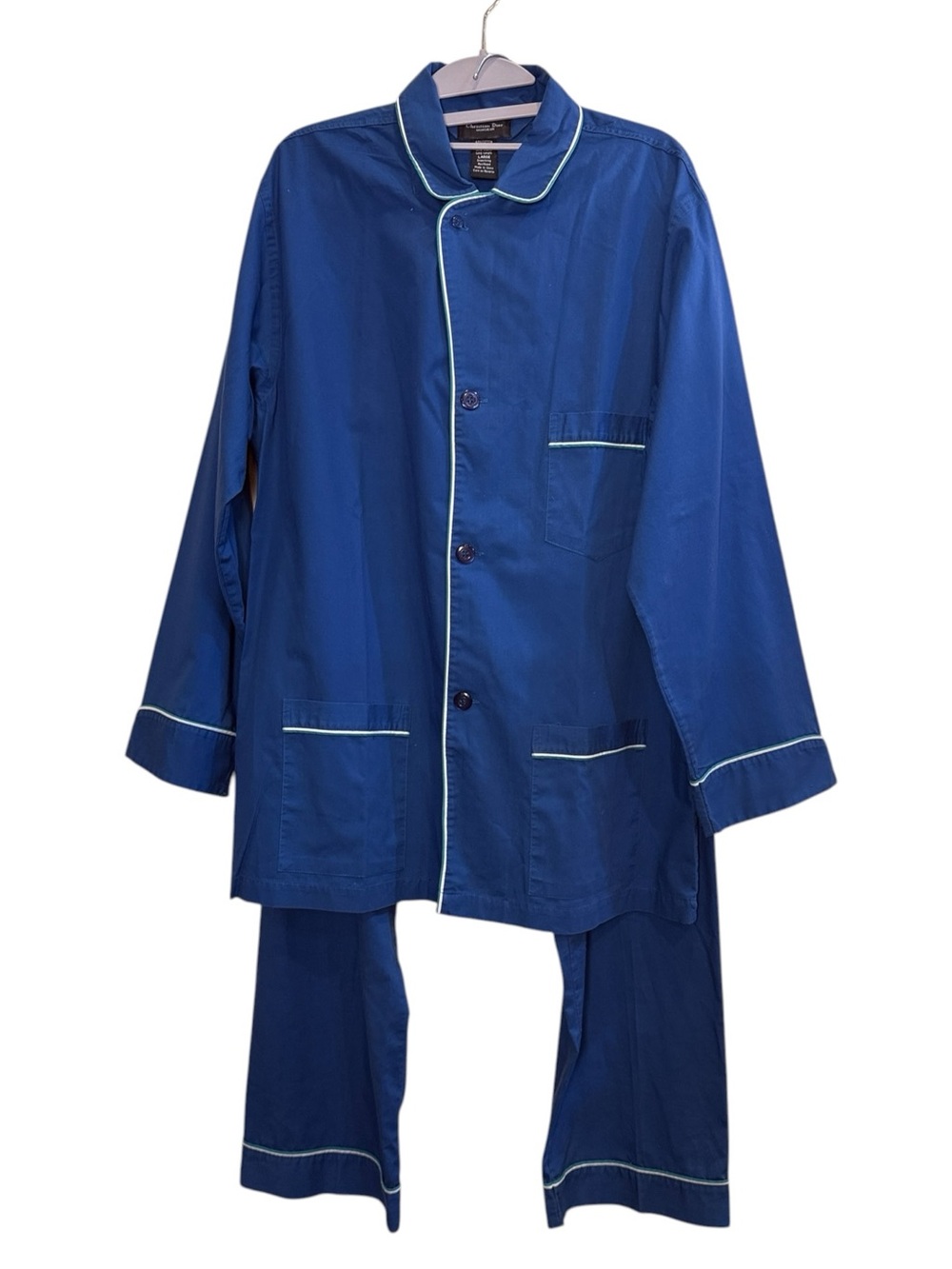 Christian Dior Monsieur Vintage Royal Blue Cotton Blend Timeless Pajama Set sz L
